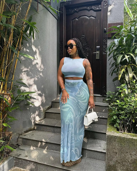 New Crop Top and Sheer Mesh Skirt with Underwear Sexy Skinny Outfit CODE: KAR2896