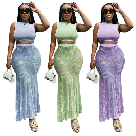 New Crop Top and Sheer Mesh Skirt with Underwear Sexy Skinny Outfit CODE: KAR2896