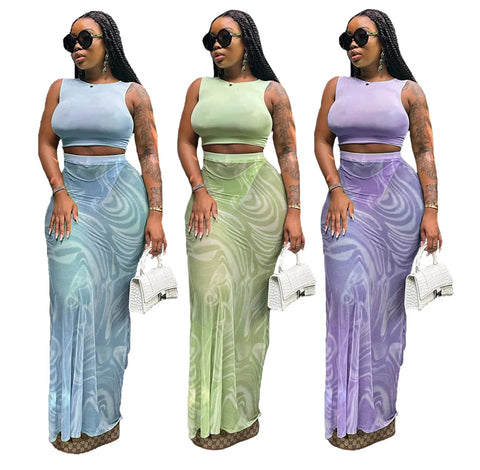 New Crop Top and Sheer Mesh Skirt with Underwear Sexy Skinny Outfit CODE: KAR2896