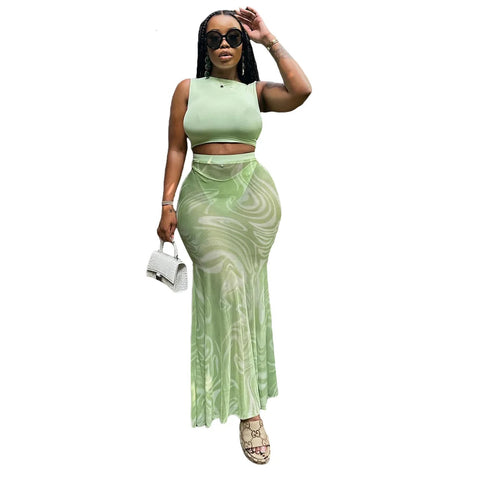 New Crop Top and Sheer Mesh Skirt with Underwear Sexy Skinny Outfit CODE: KAR2896
