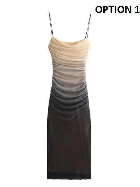 Sexy Tie Dyed Print Pleated Strap Dress CODE: KAR2897