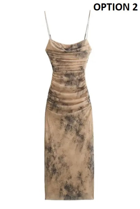 Sexy Tie Dyed Print Pleated Strap Dress CODE: KAR2897