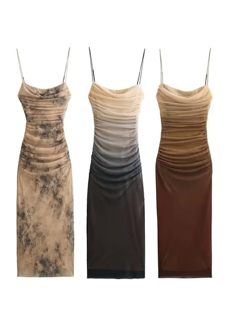 Sexy Tie Dyed Print Pleated Strap Dress CODE: KAR2897