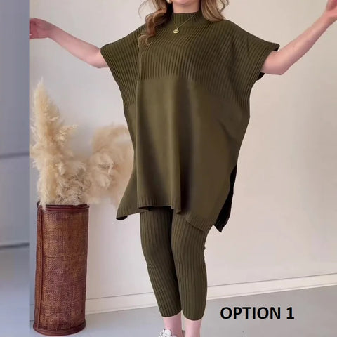 Elegant Pullover Round Neck Bat Loose Top and Knitted Trouser CODE: KAR2898