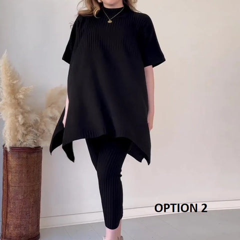 Elegant Pullover Round Neck Bat Loose Top and Knitted Trouser CODE: KAR2898