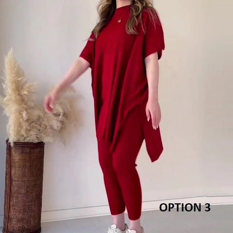 Elegant Pullover Round Neck Bat Loose Top and Knitted Trouser CODE: KAR2898