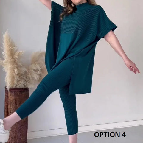 Elegant Pullover Round Neck Bat Loose Top and Knitted Trouser CODE: KAR2898