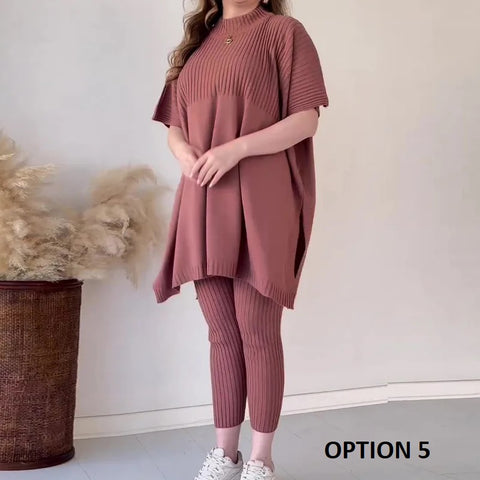 Elegant Pullover Round Neck Bat Loose Top and Knitted Trouser CODE: KAR2898