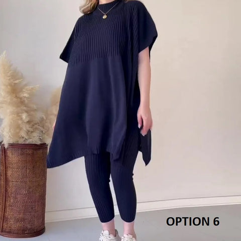 Elegant Pullover Round Neck Bat Loose Top and Knitted Trouser CODE: KAR2898