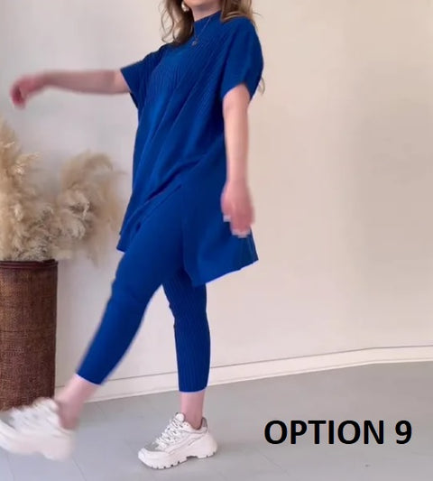 Elegant Pullover Round Neck Bat Loose Top and Knitted Trouser CODE: KAR2898