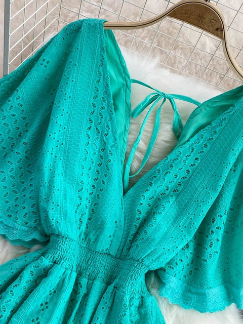 New Ruffle Sleeve A-line Seaside Holiday Beach Dress CODE: KAR2904