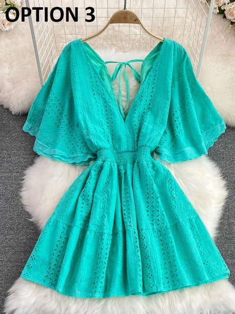New Ruffle Sleeve A-line Seaside Holiday Beach Dress CODE: KAR2904