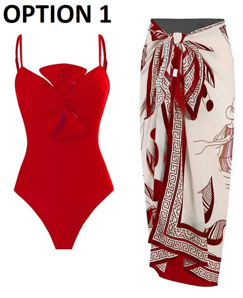 Elegant Bow Front Swimsuit with Skirt CODE: KAR2907
