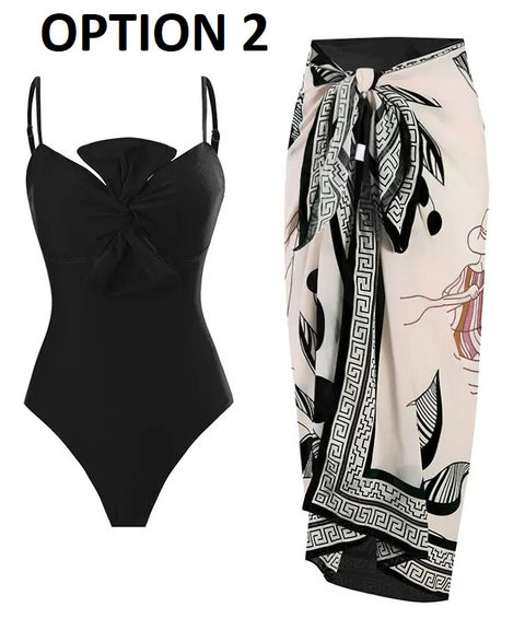 Elegant Bow Front Swimsuit with Skirt CODE: KAR2907