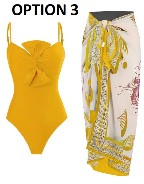 Elegant Bow Front Swimsuit with Skirt CODE: KAR2907