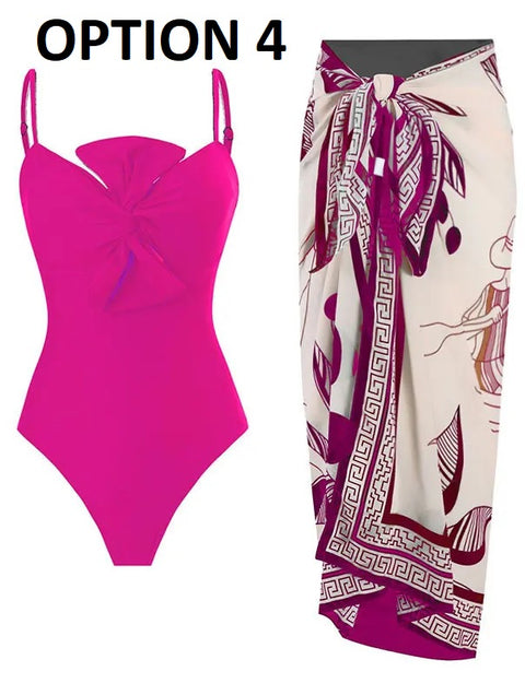 Elegant Bow Front Swimsuit with Skirt CODE: KAR2907