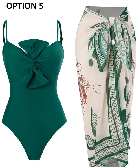 Elegant Bow Front Swimsuit with Skirt CODE: KAR2907