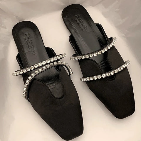 Summer New Rhinestone Flat Bottom Non-slip Square Toe Slipper CODE: KAR2908