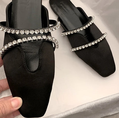 Summer New Rhinestone Flat Bottom Non-slip Square Toe Slipper CODE: KAR2908