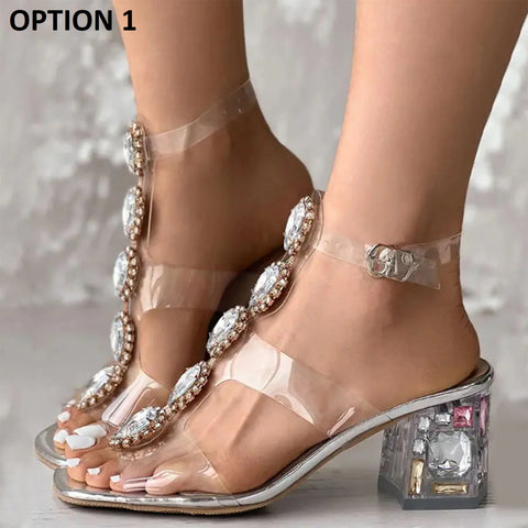 Crystal Rhinestone Beads Chunky Heel Sandal CODE: KAR2909