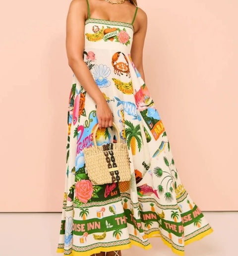 Sexy Printed Backless Strap Long Dress CODE: KAR2911