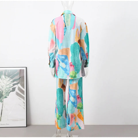 Casual Print Collar Shirt With Wide Leg Pant Spring Summer Holiday Suit CODE: KAR2912