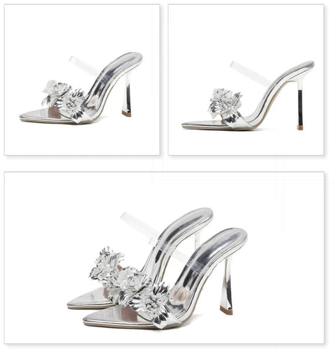 New Leather Flower Pointed Toe Thin High Heel CODE: KAR2913