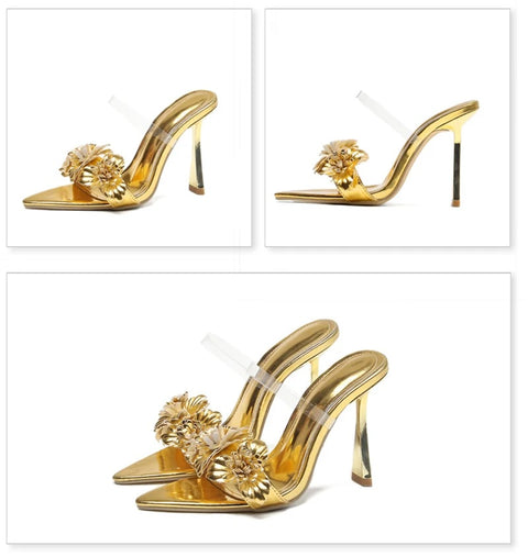 New Leather Flower Pointed Toe Thin High Heel CODE: KAR2913