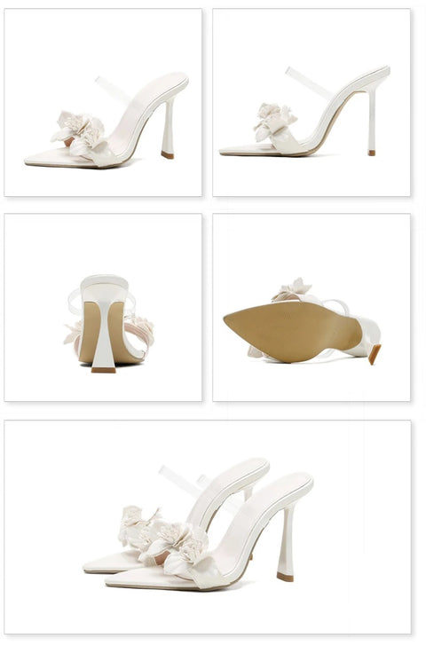 New Leather Flower Pointed Toe Thin High Heel CODE: KAR2913