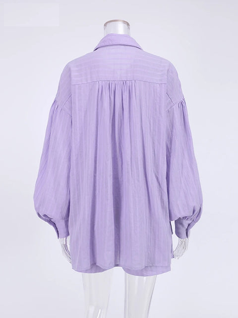 New Summer Stripe Shorts With Lantern Sleeve Shirt Set CODE: KAR2914