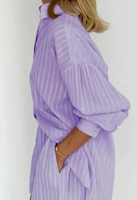 New Summer Stripe Shorts With Lantern Sleeve Shirt Set CODE: KAR2914