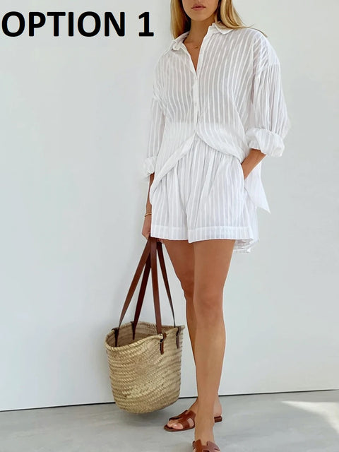 New Summer Stripe Shorts With Lantern Sleeve Shirt Set CODE: KAR2914