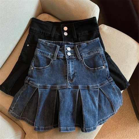 New Streetwear Sexy Mini Denim Pleated Skirt CODE: KAR2915