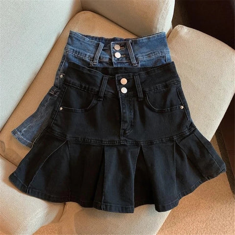 New Streetwear Sexy Mini Denim Pleated Skirt CODE: KAR2915