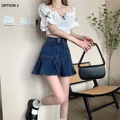 New Streetwear Sexy Mini Denim Pleated Skirt CODE: KAR2915