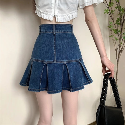 New Streetwear Sexy Mini Denim Pleated Skirt CODE: KAR2915