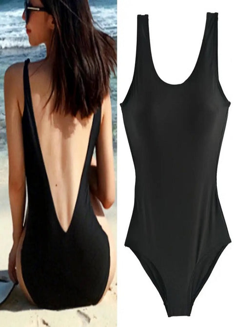 Sexy Black Backless U-neck Sleeveless Swimsuit CODE: KAR2917