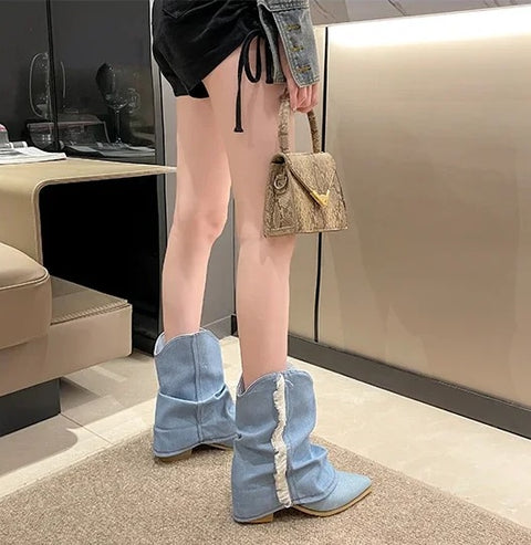 New Fashion Denim Fabric Cowboy Boots CODE: KAR2918