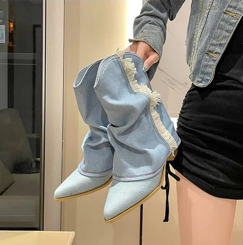 New Fashion Denim Fabric Cowboy Boots CODE: KAR2918