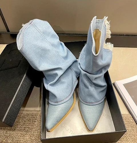 New Fashion Denim Fabric Cowboy Boots CODE: KAR2918