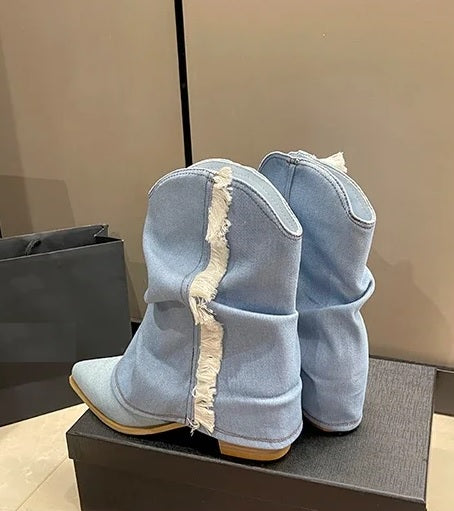 New Fashion Denim Fabric Cowboy Boots CODE: KAR2918