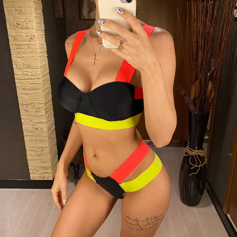 New Splicing Push Up Two-piece Bikini set Swimwear CODE: KAR2922