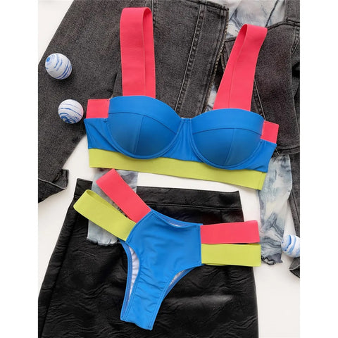 New Splicing Push Up Two-piece Bikini set Swimwear CODE: KAR2922