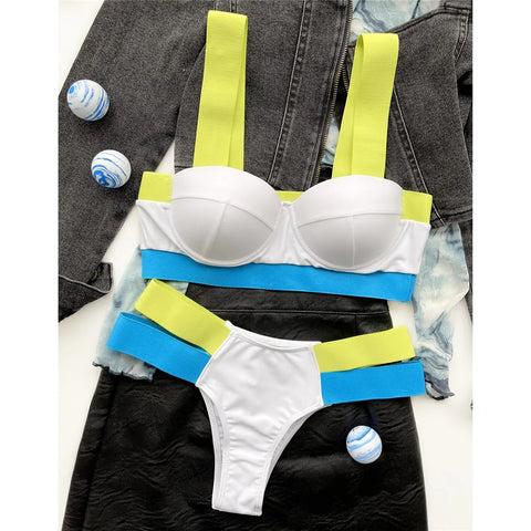 New Splicing Push Up Two-piece Bikini set Swimwear CODE: KAR2922