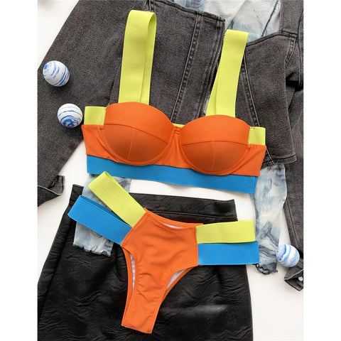 New Splicing Push Up Two-piece Bikini set Swimwear CODE: KAR2922
