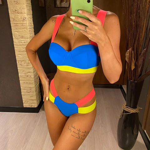 New Splicing Push Up Two-piece Bikini set Swimwear CODE: KAR2922