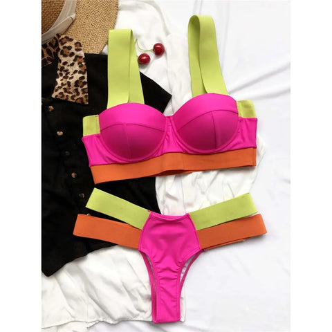 New Splicing Push Up Two-piece Bikini set Swimwear CODE: KAR2922