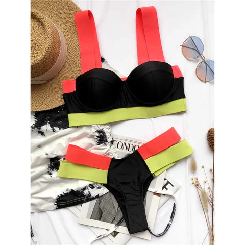New Splicing Push Up Two-piece Bikini set Swimwear CODE: KAR2922