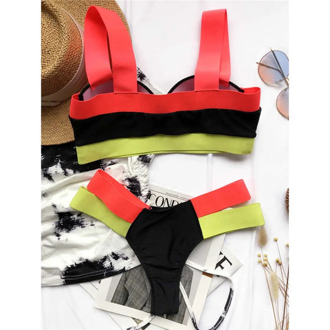 New Splicing Push Up Two-piece Bikini set Swimwear CODE: KAR2922