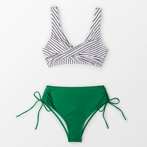 Sexy V-neck Twist Tank Two Piece Bikini Set Swimsuit  CODE: KAR2925